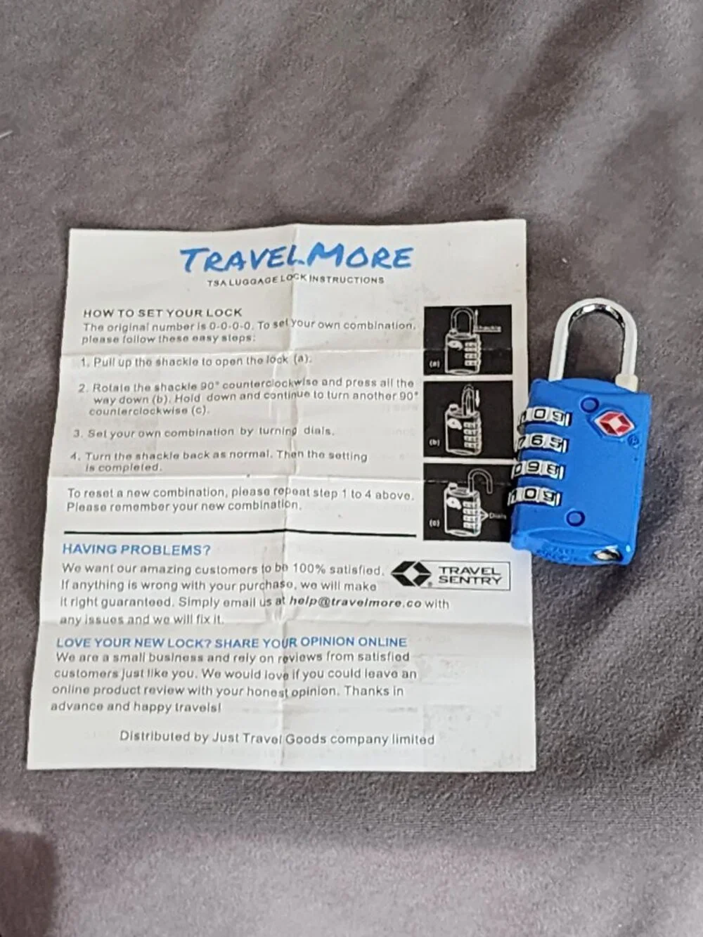 TravelMore Electric Blue Steel Shackle Zinc Alloy Body TSA Luggage Travel Lock